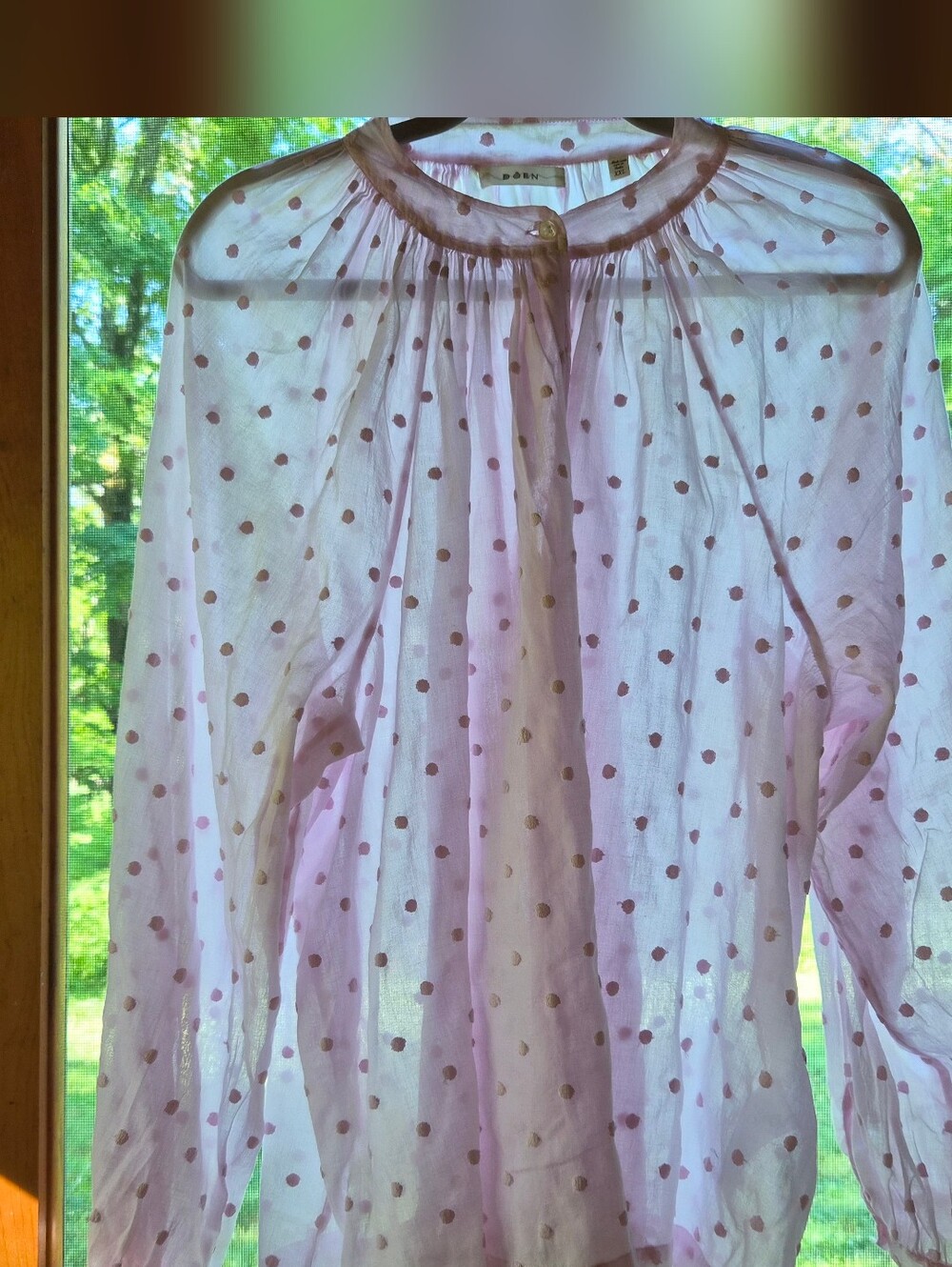DÔEN Julienne Blouse XXL Blush Swiss Dot Silk Cotton Sheer Romantic Rare